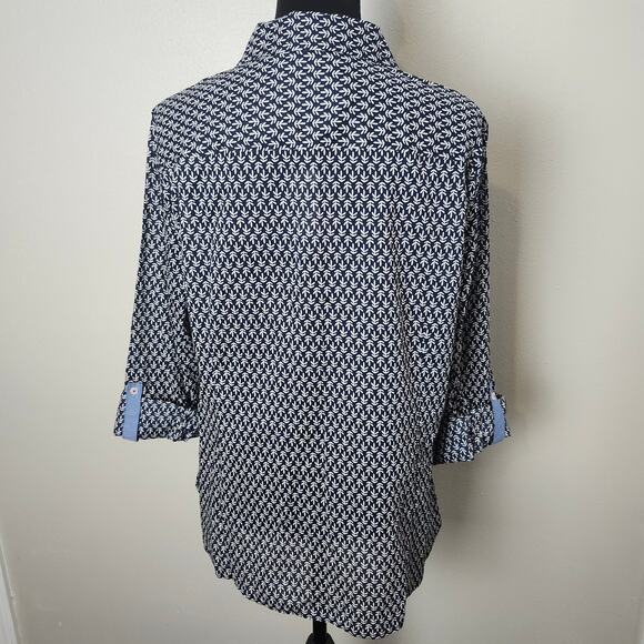 Nautica Jeans Women's NWT Button Up Roll Tab Sleeve Blue Leaf Stamp X-Large - Picture 4 of 10